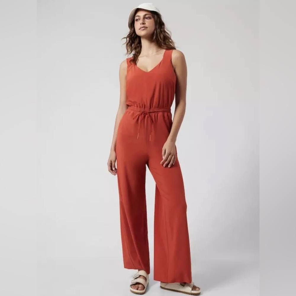Athleta Savannah Currant Red Jumpsuit - Wide-Leg and Tie Waist